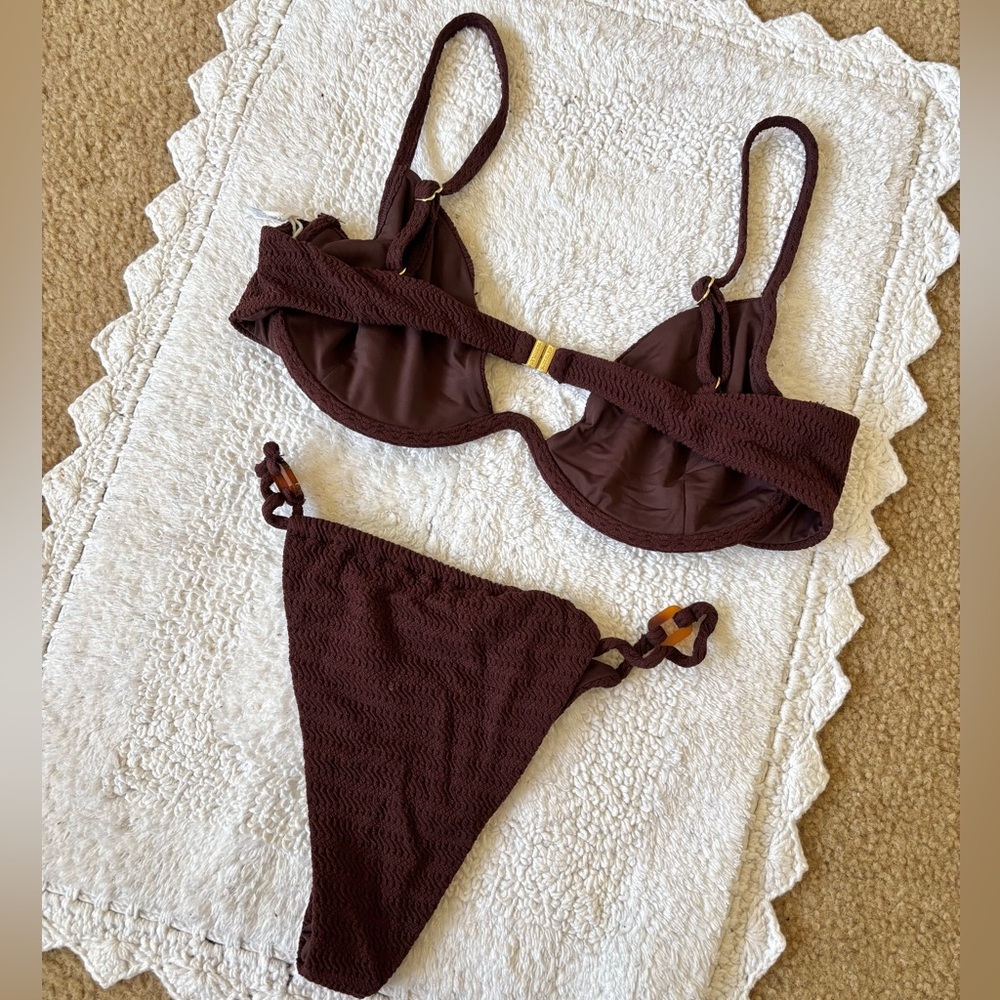 Subtitled Brown Textured 2 Piece Bikini with Underwire - Picture 2 of 4